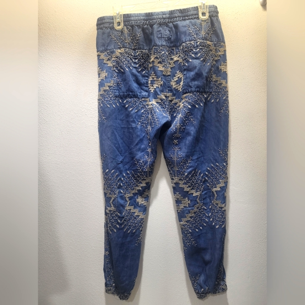 Johnny Was Biya Embroidered Denim Joggers Jean Pants Size M - Picture 6 of 10